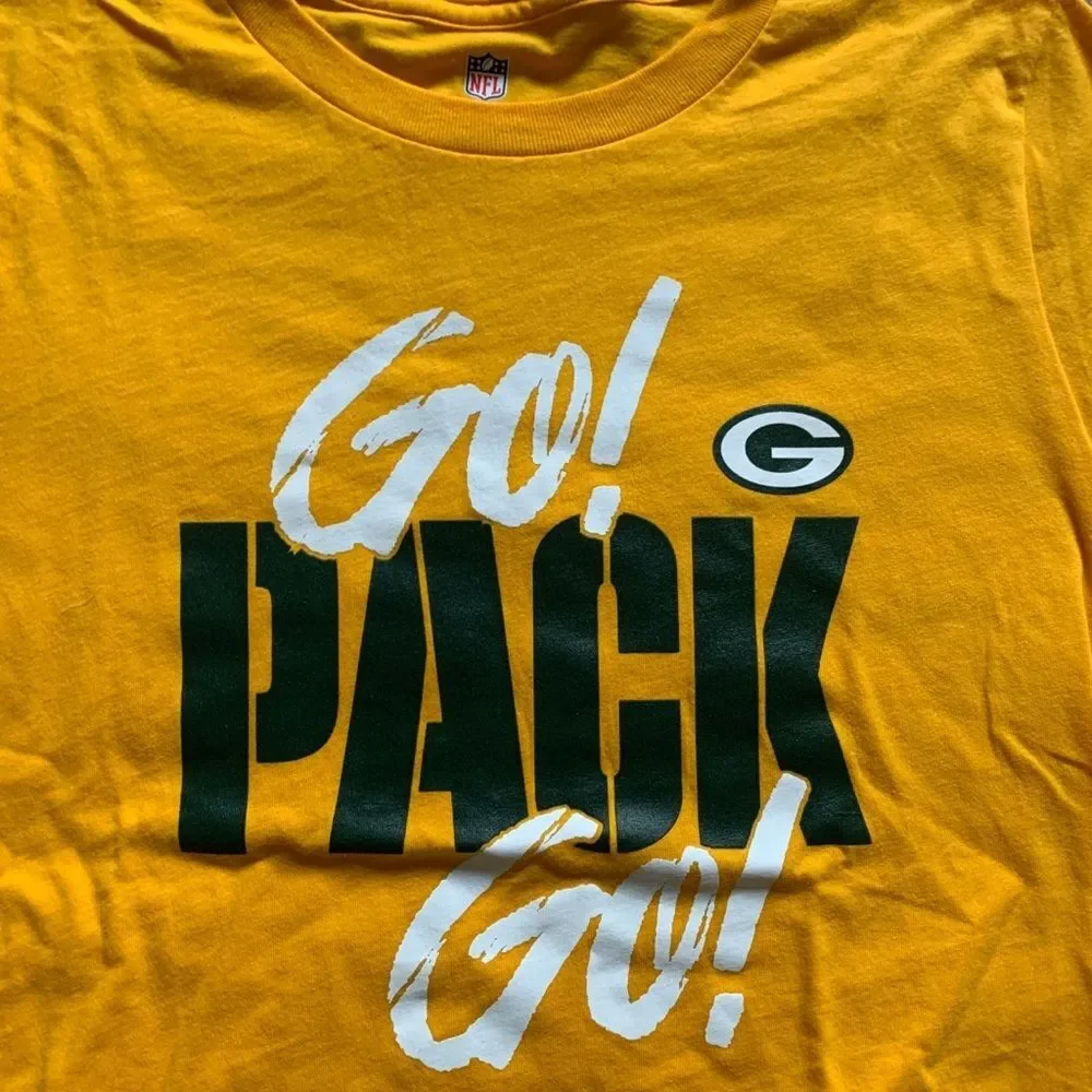 NFL Green Bay Packers Kids T-Shirt Yellow Go Pack Go Boys Size 16 Youth Tee - Picture 2 of 8